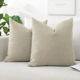 Artscope Pack of 2 Textured Boucle Cushion Covers Square Pillow Cases Cozy Soft Decorative Couch Pillow Covers for Chair Sofa Bedroom Living Room Home Decor 50x50cm, Oatmeal
