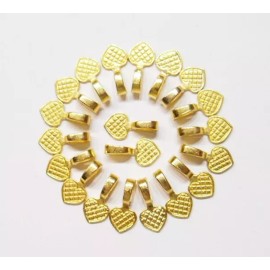 20 Medium Gold Plated Heart Glue on Bails for Pendants, Cameos, Cabochons, Glass