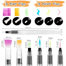 Watercolor Brush Pens, 6 pcs Water Brush Pens for Watercolor, Refillable Watercolor Paint Pens for Painting Markers, Water Soluble Pigment, Watercolor, Adults Teens Artists, Water-Base Markers