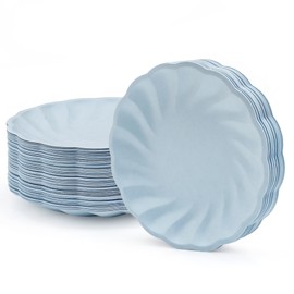 BangShou 7" Biodegradable Scalloped Plates (50 Pack) Eco-Friendly Microwave-Safe Party Trays for Weddings, Picnics & Daily Meals Stylish Blue Compostable Tableware