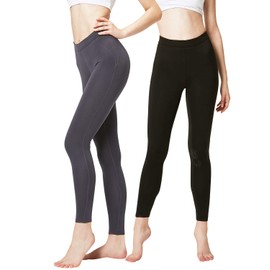 DEVOPS Women's 2 Pack Thermal Long Johns Underwear Leggings Pants (Medium, Black/Charcoal)