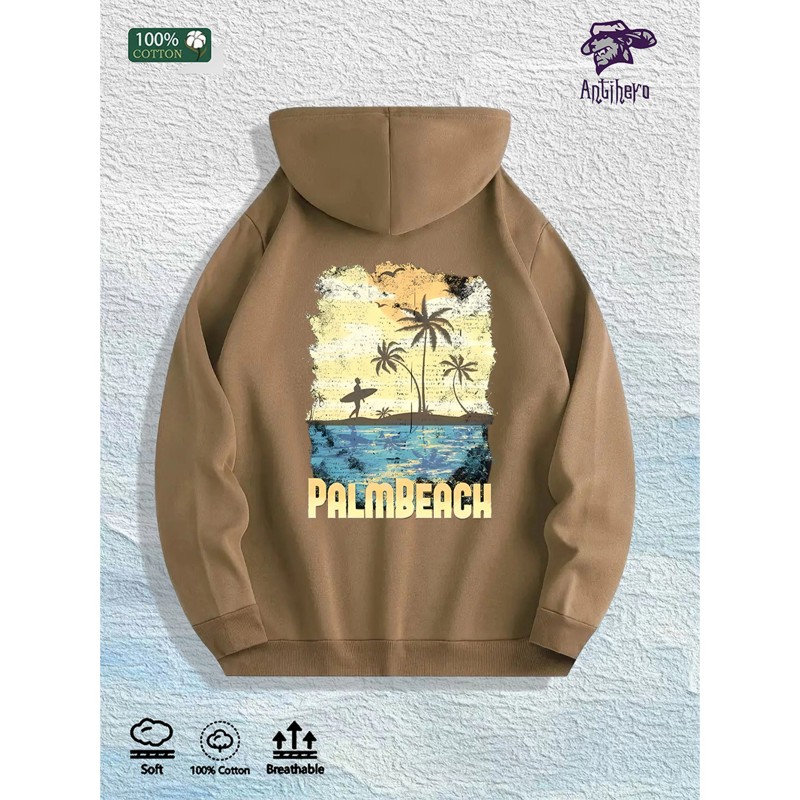 Palm Beach Graphic Hoodie 100% Cotton US Warehouse 7 ColorsColor: