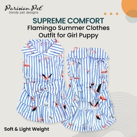 Parisian Pet Flamingo Dog Dress - Lightweight Dog Flamingo Outfit - Breathable Dog Summer Clothes - Pure Cotton Girly Dog Outfits - Sleeveless Puppy Clothes - Dog Clothes for Small Dogs Girl - S