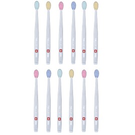 TELLO 4920 Adult Soft Toothbrush for Gentle Cleaning with Ergonomic Handle, Made in Switzerland, Colors Vary, 12-Pack