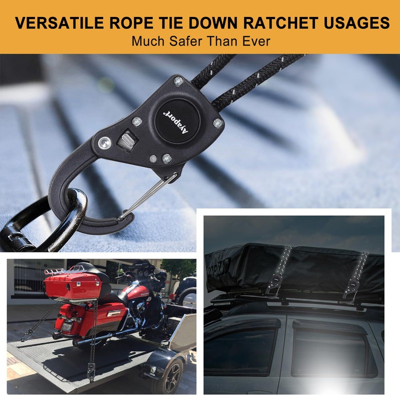 Ayaport Rope Ratchet Tie Down with Safety Lock Clip 1/4"