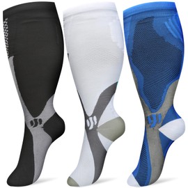 3 Pairs Plus Size Compression Socks for Women and Men Wide Calf 20-30mmhg Extra Large Knee High Support for Circulation