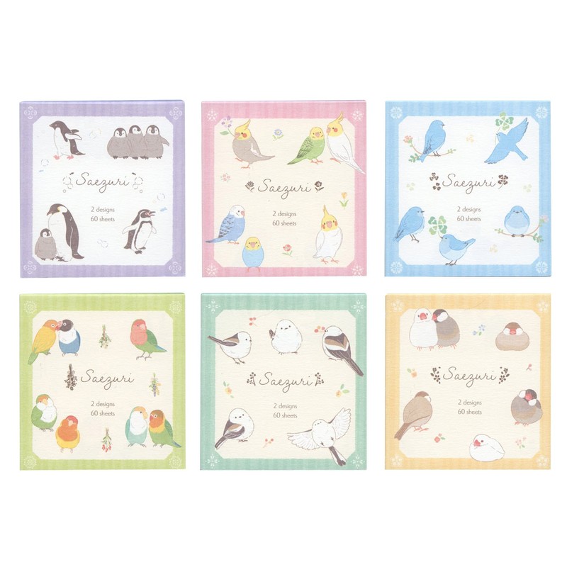Saezuri Note Penguin Notepad, Tabletop, 2 Patterns, Assorted, 60 Pieces,