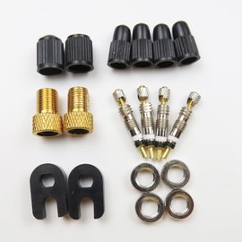 Pitlane Performance® Presta Bicycle Valve 18-Piece Flash Valve Repair Set; Replacement Valves Valve Insert with Gasket; Replacement Part Set with Nut & Valve Cap + 2 x Free Presta-Schrader Adapters