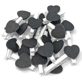 100 Pack of 30mm White Clothes Peg with 15mm Black Heart Craft For Shabby Chic Vintage Wedding