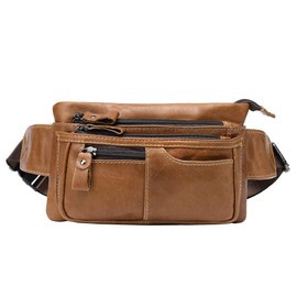 Xieben Vintage Leather Fanny Waist Pack Bum Bag for Men Women Travel Hiking Running Hip Belt Slim Pouch Cell Phone Purse Wallet Light Brown