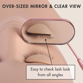 Embagol Lash Mirror Extra Large Makeup Mirror for Eyelash Extensions Detachable Stainless Steel Square Round Lash Extension Accessories(Pink)