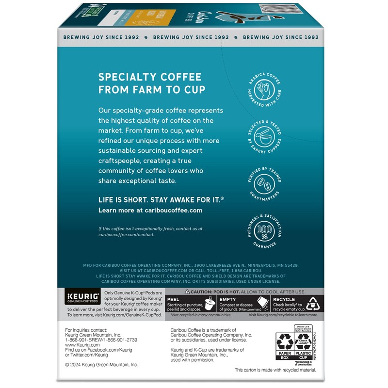 Caribou Coffee Daybreak Morning Blend, Single-Serve Keurig K-Cup Pod, Light