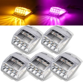 Partsam Cab Light, 5Pc 17LED Dual Color Square Cab Marker Roof Running Top Light, Waterproof Top Reflective Lights Compatible with Kenworth/Peterbilt/Freightliner/Mack (Amber/Purple)