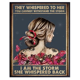 They Whispered to Her You Cannot Withstand The Storm - Inspirational Quote Wall Art - Butterfly Wall Decor - Motivational Uplifting Positive Encouragement Gifts for Women Teens - Boho Print Decoration
