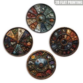 Wheel of the Year Round Metal Signs Set Pagan Wiccan Wall DecorColor: E455(4PCS), Size: 20x20cm