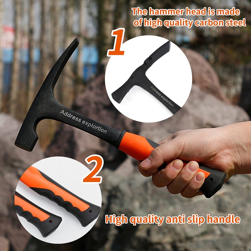 Boaby Professional Exploration Hammer One-piece Carbon Steel Flat Head Hammer