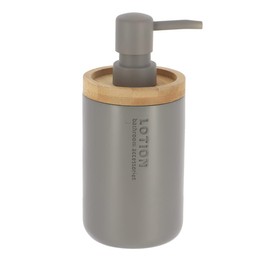 Modern Matte Gray Soap Dispenser with Natural Bamboo Accent - Polyresin Hand Lotion Pump, Contemporary Bathroom Accessory