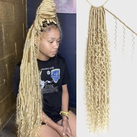 Boho Faux Locs Crochet Hair 30 Inch Goddess Locs 8 Packs Boho Soft Locs Crochet Hair with Curly Ends Pre-looped Long Bohemian River Locs Crochet Hair for Black Women(30Inch,#613)