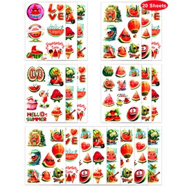 Cute Watermelon Temporary Tattoos Stickers,20 Sheets 156 Pieces Fruit Themed Tattoos Stickers Party Decoration Supplies Party favors for Kids Adults