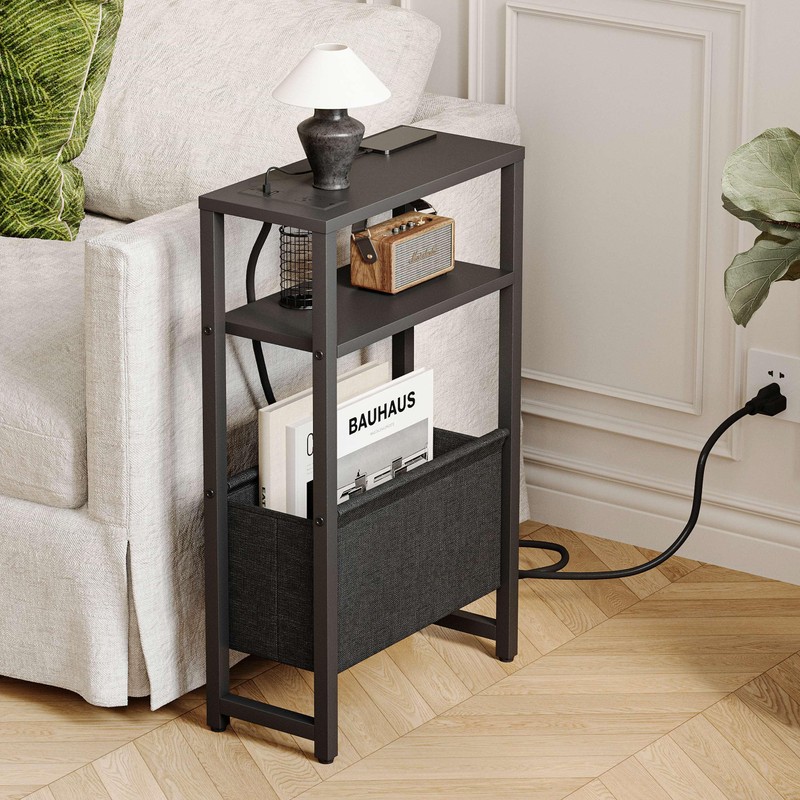 IRCPEN Narrow Side Table with Charging Station, Slim End Table