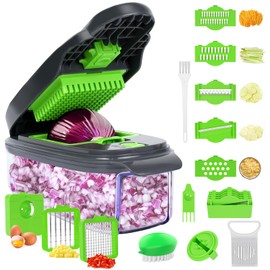 Vegetable Chopper, 16 in 1 Food Chopper, Onion Chopper with 8 Blades, Chopper Vegetable Cutter for Potato Carrot Garlic, Egg and Cheese Slicer with Container