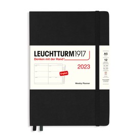 LEUCHTTURM1917 365942 Weekly Planner Medium (A5) 2023, 12 Months, Black, English
