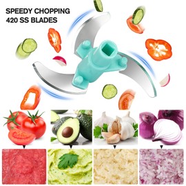 Manual Food Processor Vegetable Chopper 2.3 Cup Small Mini Hand Pull String Onion Chopper Garlic Mincer Cutter with 3 Stainless Steel Blades - White