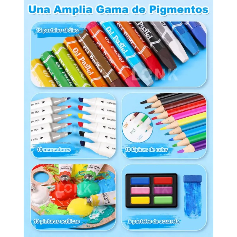 Set de Acuarelas y Acrílicas Lonk 53 Piezas con Marcadores,