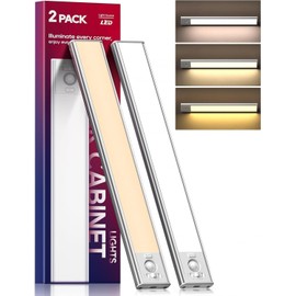 2 Pack Under Cabinet Lighting, 3 Color Temperatures Motion Sensor Light Indoor, LED Rechargeable Cabinet Lights, Stick-On Magnetic Closet Light, Wireless Under Counter Lights for Kitchen, Stair