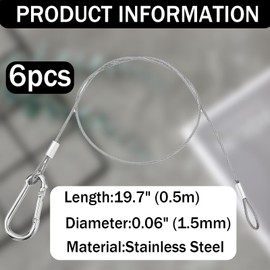 Pack of 6 Wire Rope Security Cable Lock Steel Cable with Eyelets Silver Stainless Steel Security Cable 50 cm x 1.5 mm Wire Rope Wire Rope with Eyelets for Bicycle Motorcycle Furniture Garden etc.