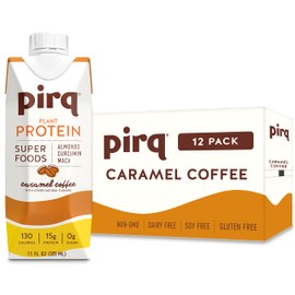 Pirq, Dairy Free Protein Shake, Turmeric Curcumin, Maca, Plant-Based Protein Drink, Gluten-Free, Vegan, Kosher, Keto, Low Carb, Low Calorie (12 Pack) (Coffee)