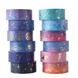 JOYVOX 12 Rolls Purple Washi Tape Set with Gold Foil, Decorative Masking Tape for Scrapbook, DIY Crafts, Gift Wrapping, Aesthetic Arts, and Crafts Supplies