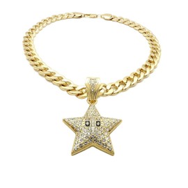 HIP HOP ICED MARIO STAR PENDANT & 11mm 18" CUBAN CHAIN NECKLACE