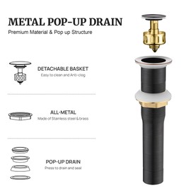 Pop up Sink Drain Stopper for Bathroom Vessel Vanity Sink Art Basin Oil Rubbed Bronze, Small Cap Without Overflow, Metal Pop-up Drain Strainer with Detachable Basket Stopper