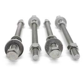 (4 Sets) 3/8-16x5 Stainless Steel Hex Head Screws Bolts, Nuts, Flat & Lock Washers, 18-8 (304) S/S, Fully Threaded by Bolt Fullerkreg