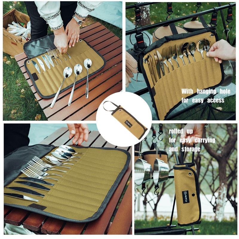 GCFTIFF 2pcs Camping Utensil Bag, Knife Roll Bag,Portable Knives Pouch,Canvas