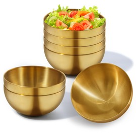 ACXQECJP 10 Pcs Gold Mixing Bowls Bulk 5.9 Inch Double Wall Stainless Steel Bowls Metal Rice Bowls Soup Bowl Gold Salad Bowl Serving Bowls for Fruit Cereal Snack Appetizer Cooking Baking