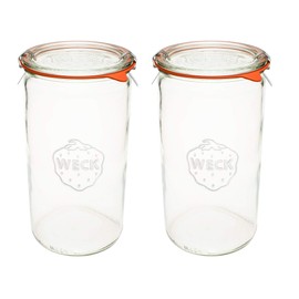 WECK Canning Jars - Transparent Glass Eco-Friendly Jars with Air Tight Seal - 1.5 Liter Tall Jars - Set of 2