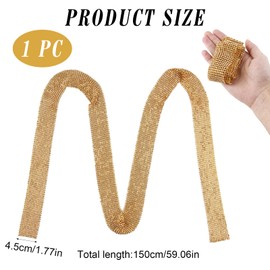 gaubss Women’s Sequin Scarf, Glitter Sparkly Gold Thin Skinny Scarf with Rhinestones for Party, Evening or Everyday Wear, Decorative Neck Tie, Neckerchief or Shawl, 150CM