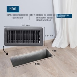 [5 Pack] Fits 4x10 and 10x4 Duct Opening | Floor Register with Louvered Design by Handua | Heavy Duty Walkable Design with Damper | Floor Vent Grille | Easy to Adjust Air Supply Lever | Black