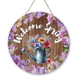 Welcome Spring Decor, Hello Spring Door Hanging Sign For Front Door Outside, Spring Easter Gifts For Women Men Friends, Spring Floral Farmhouse Round Welcome Door Hanger Decorations -08