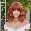 Peluca Naranja Rizado Fleco Corta Natural Bob Para Mujer