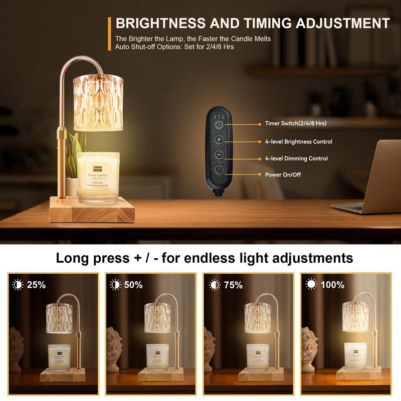 TOACSUCP Candle Warmer Lamp with 3 Bulbs, Adjustable Height Dimmable