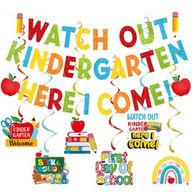 Watch Out Kindergarten Here I Come Banner, First Day of Kindergarten Decorations, Welcome Back to Kindergarten Banner, Back to School Decorations, Kindergarten Classroom Decorations(Pre-assembled)