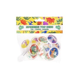 DUCKIEZ 1 pack of 12 Dinosaur Spinning Tops. 5 different designs chosen at random. Perfect party bag filler or school fete giveaway!
