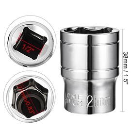 TOP-VIGOR 1/2-Inch Drive 21mm 6-Point Shallow Socket, Metric, Cr-V Drive Socket for Auto Repairing and Household