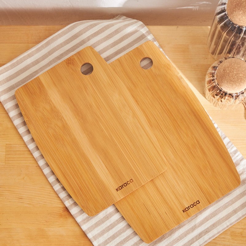 Karaca Bade Bamboo Chopping Board Set - 2-Piece Wooden Cutting