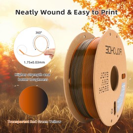 3DHoJor Transparent Multi Rainbow Color Change PLA 1.75mm 1KG 3D Printing Filament Crystal Rainbow PLA-Late Autumn