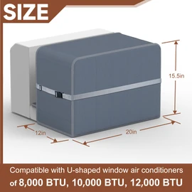 BJADE'S Window AC Cover Compatible with Midea U-Shaped Window Air Conditioner Unit,Heavy-Duty,Waterproof 600D Polyester Outdoor AC Covers,Dustproof & Windproof Outside Window AC Protection Cover,Grey