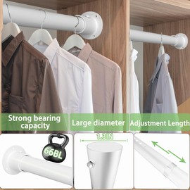 White Closet Rod,17 to 40 Inches Adjustable Closet Rods for Hanging Clothes 1.3 Inch Diameter Heavy Duty Metal Closet Hanging Rod Closet Bar for Wardrobes,Closet, Bathroom, Windows